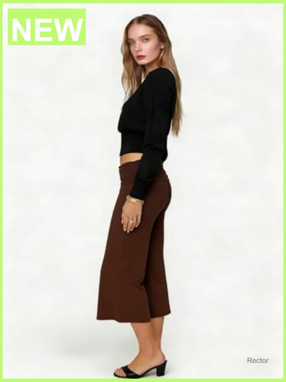 Low Rise Gaucho Flare Capri Yoga Pants Foldover Waist Cropped Trousers - Picture 5 of 5